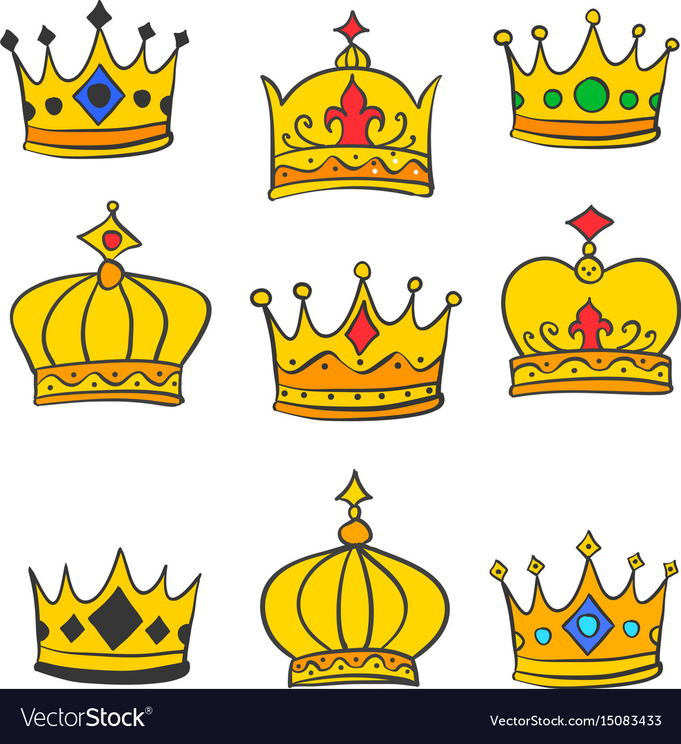 Elegant style crown of doodle set Royalty Free Vector Image