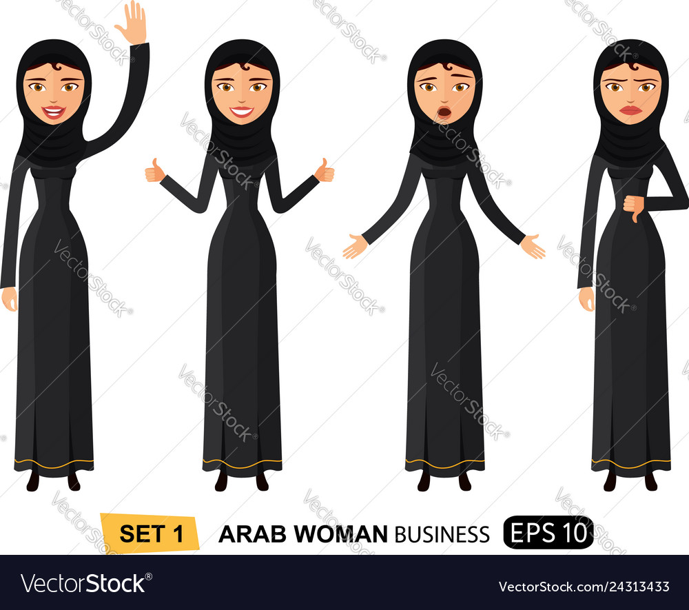 Emotions arab business women waving hand happy