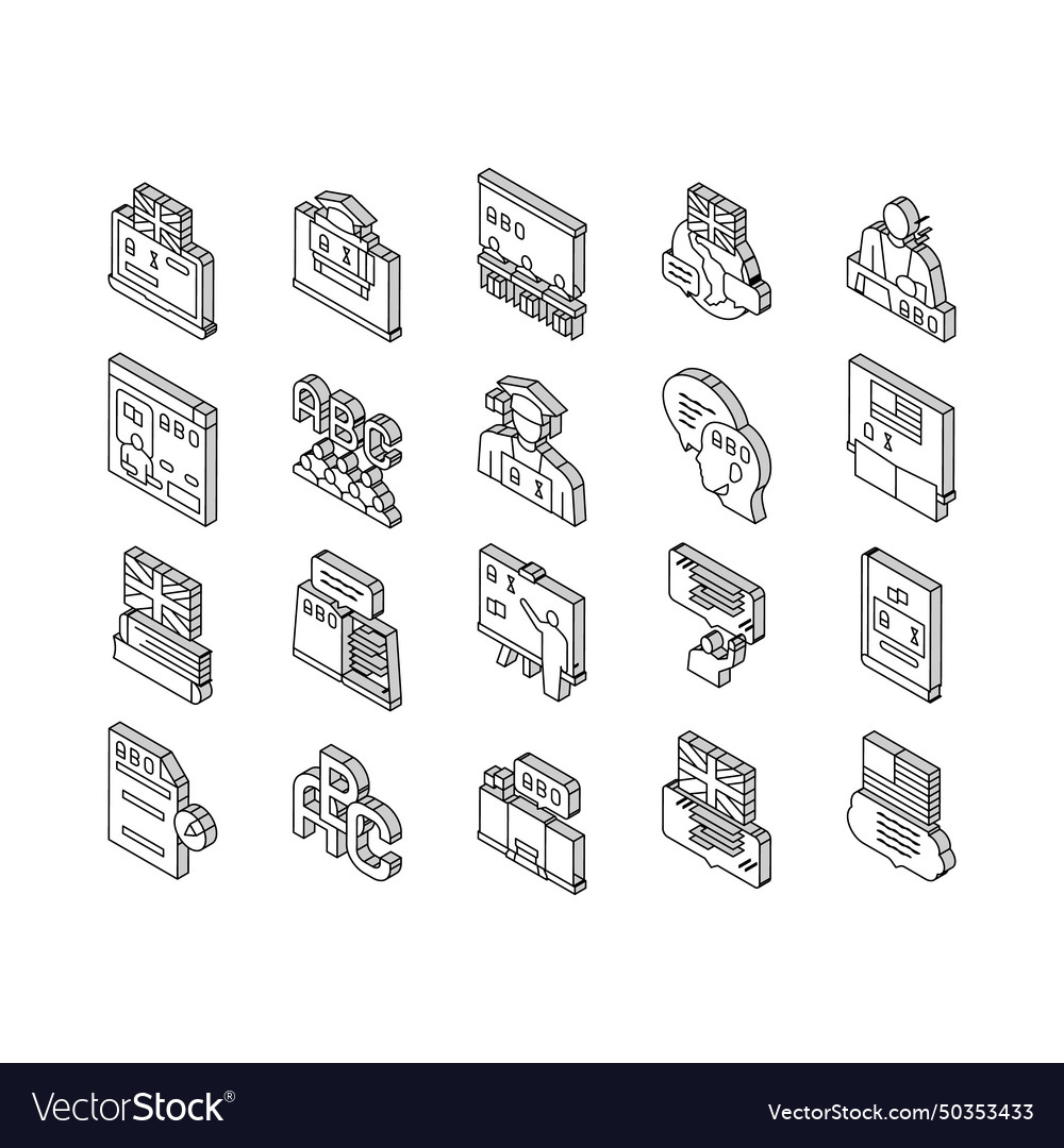 English language learn at school isometric icons Vector Image