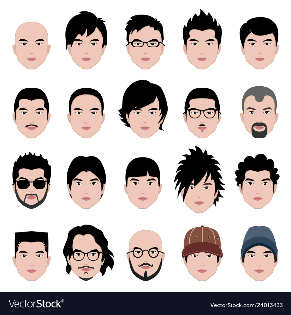 Man male face head hair hairstyle a set of Vector Image Man male face head hair hairstyle a set of Vector Image