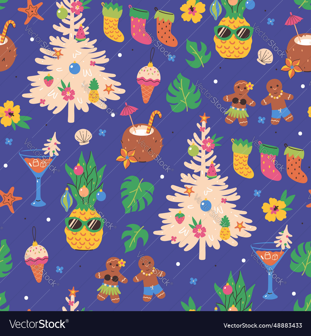 Seamless christmas pattern with pineapples Vector Image