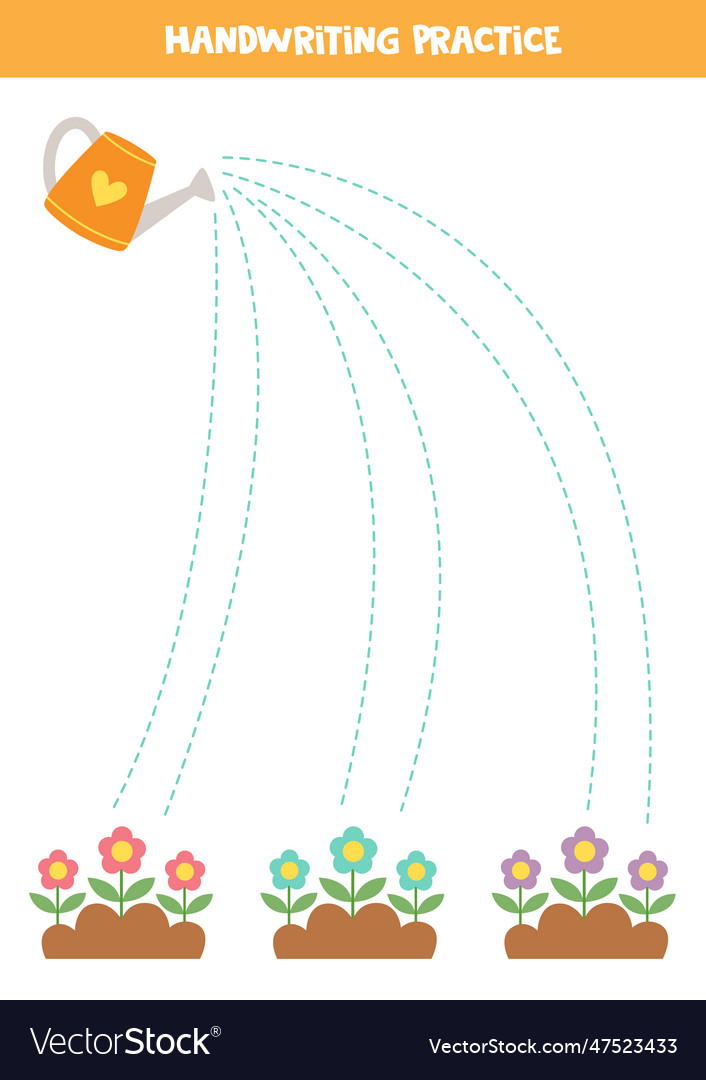 Tracing lines for kids watering pot and flowerpots
