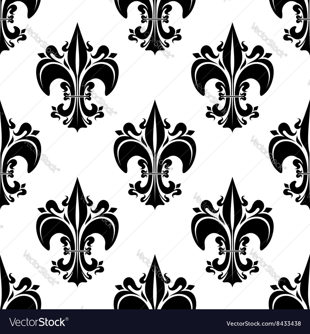 Black florid fleur-de-lis seamless pattern Vector Image