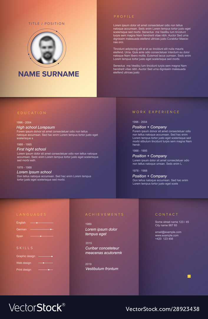 Minimalist purple resume cv template Royalty Free Vector