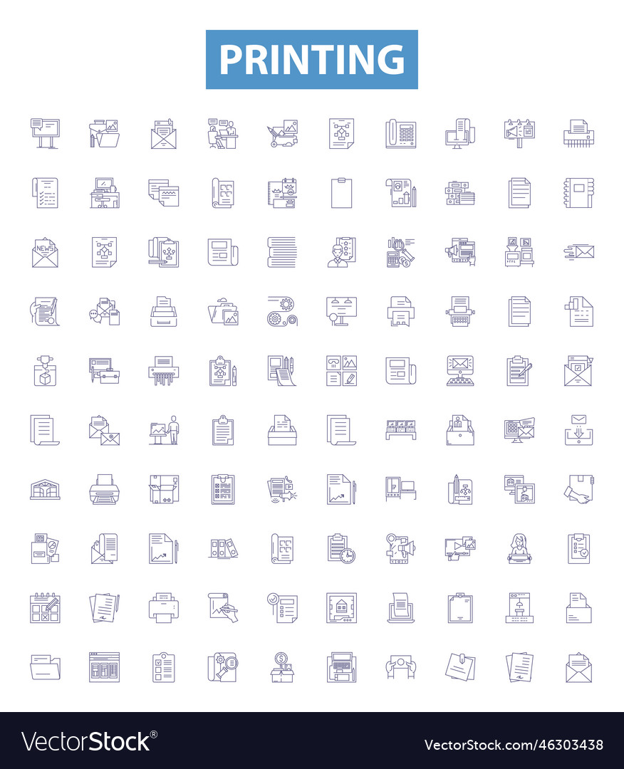 Printing line icons signs set ink