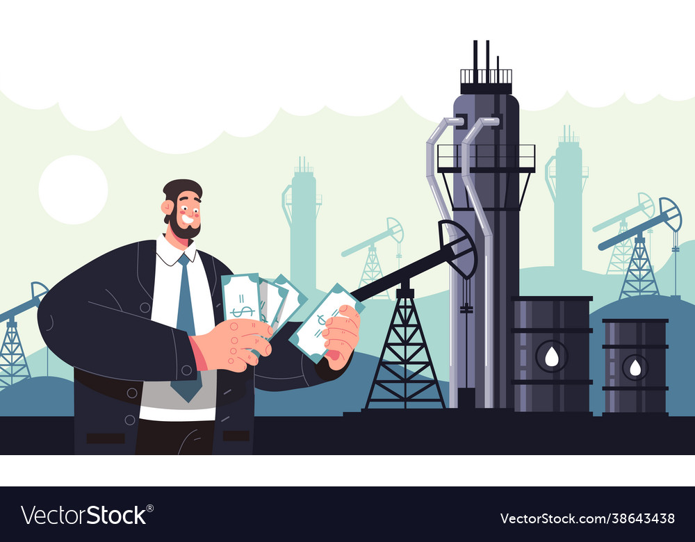 Rich man character count money oil industry Vector Image