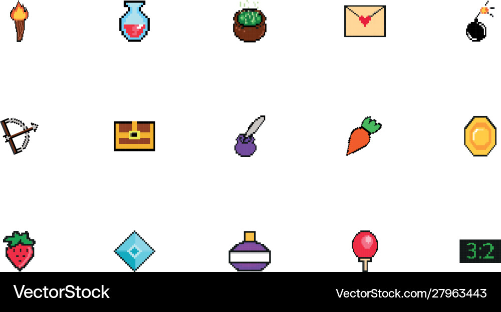 Bundle 8 bits pixelated style icons Royalty Free Vector
