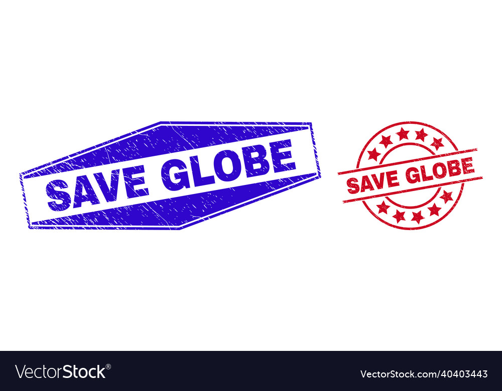 Save globe grunged stamp seals in round