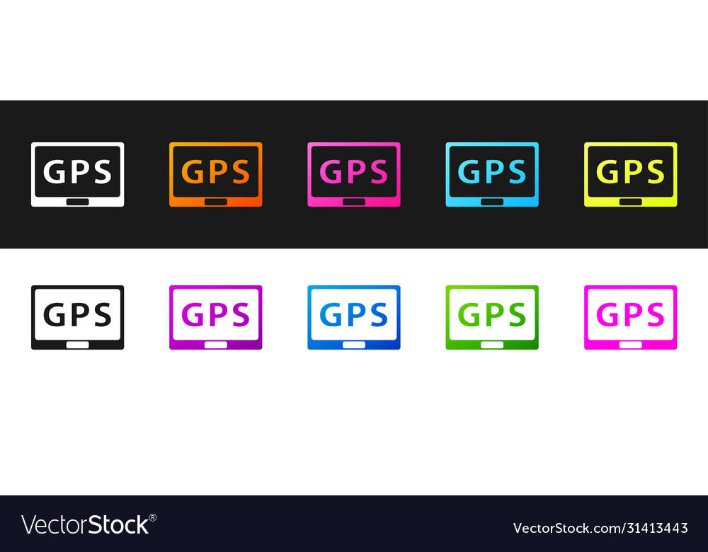 Set gps device with map icon isolated on black