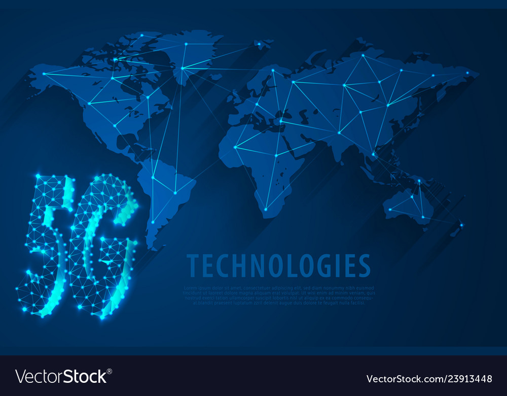 5g global network technology with world map blue