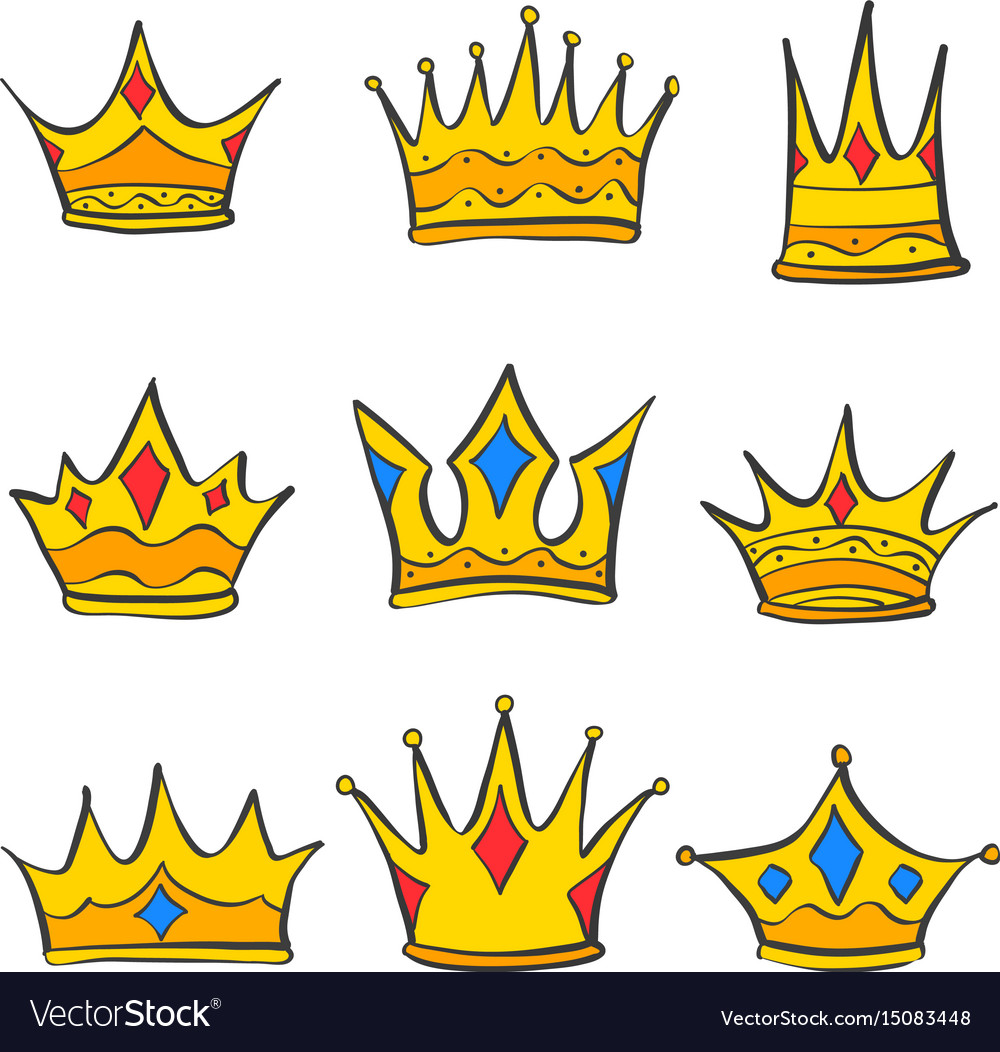 Crown elegant style set collection doodle Vector Image