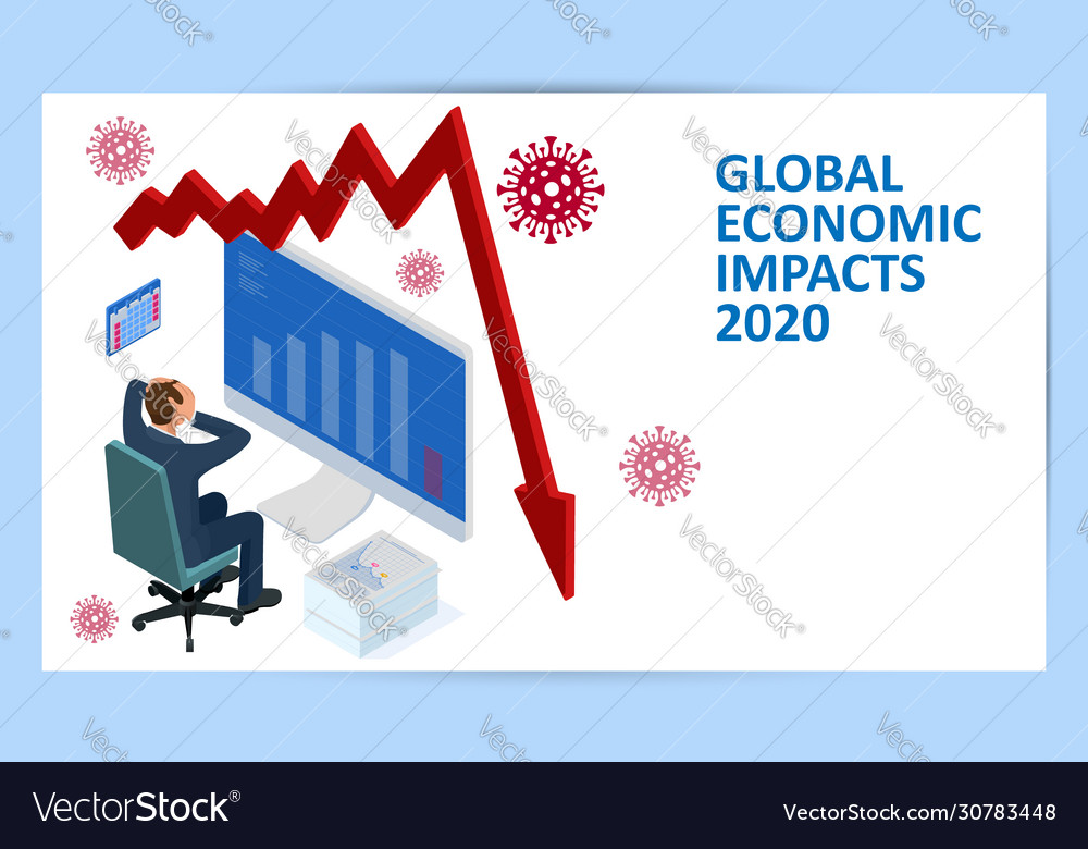 Isometric global economic impacts 2020 Royalty Free Vector