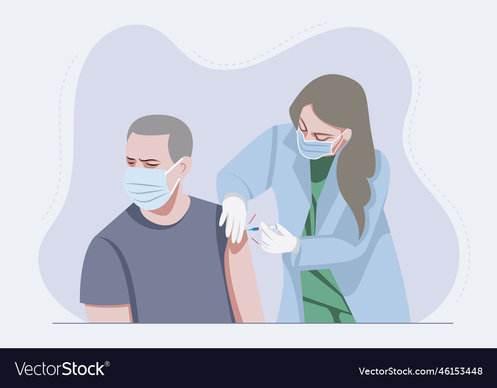 Man with face mask taking corona vaccine from Vector Image