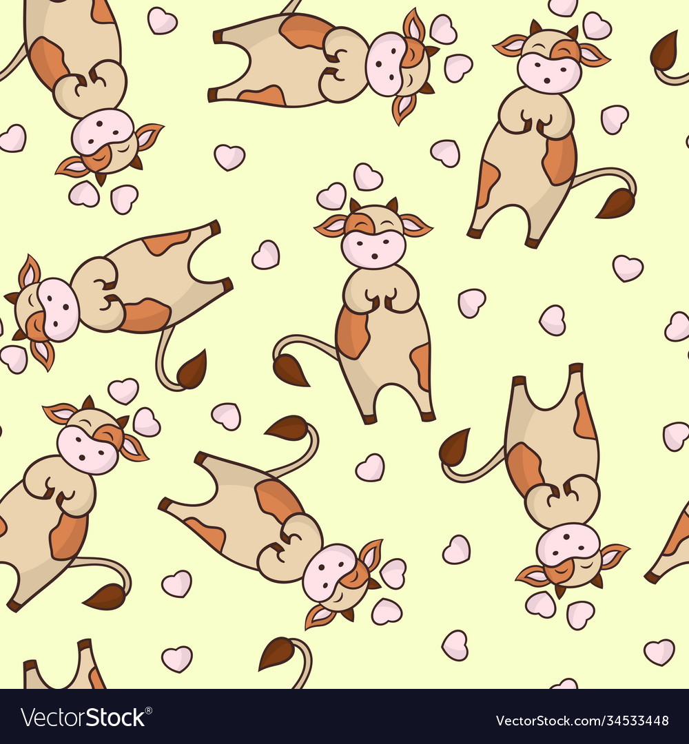 Seamless pattern with a funny cow in love Vector Image