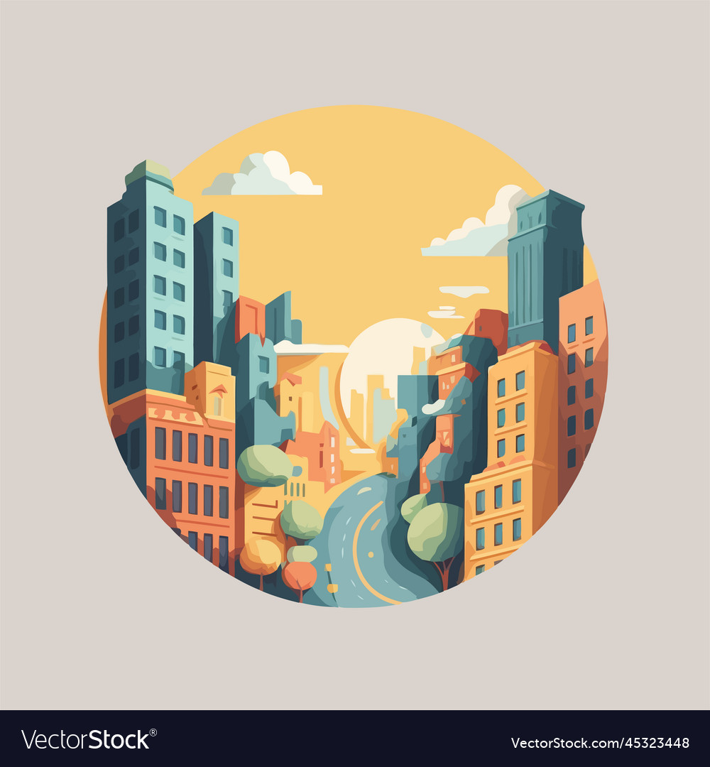 Smart city buildings icon logo flat style