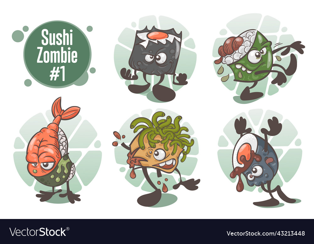 Sushi zombie a set of fun cartoon characters Vector Image Sushi zombie a set of fun cartoon characters Vector Image