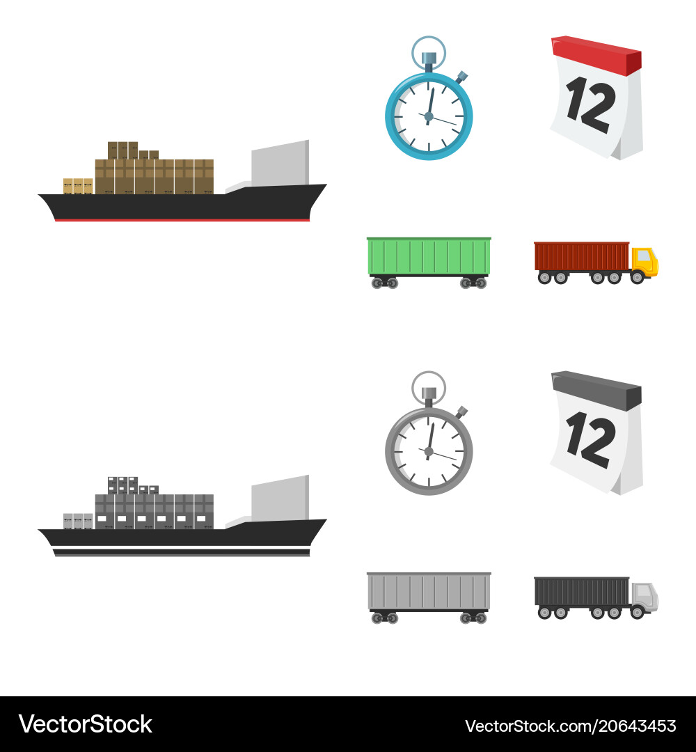 Cargo ship stop watch calendar railway car Vector Image