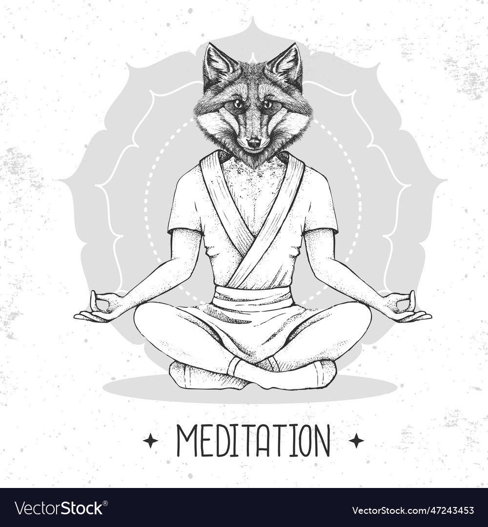 Hipster animal fox meditating in lotus position Vector Image