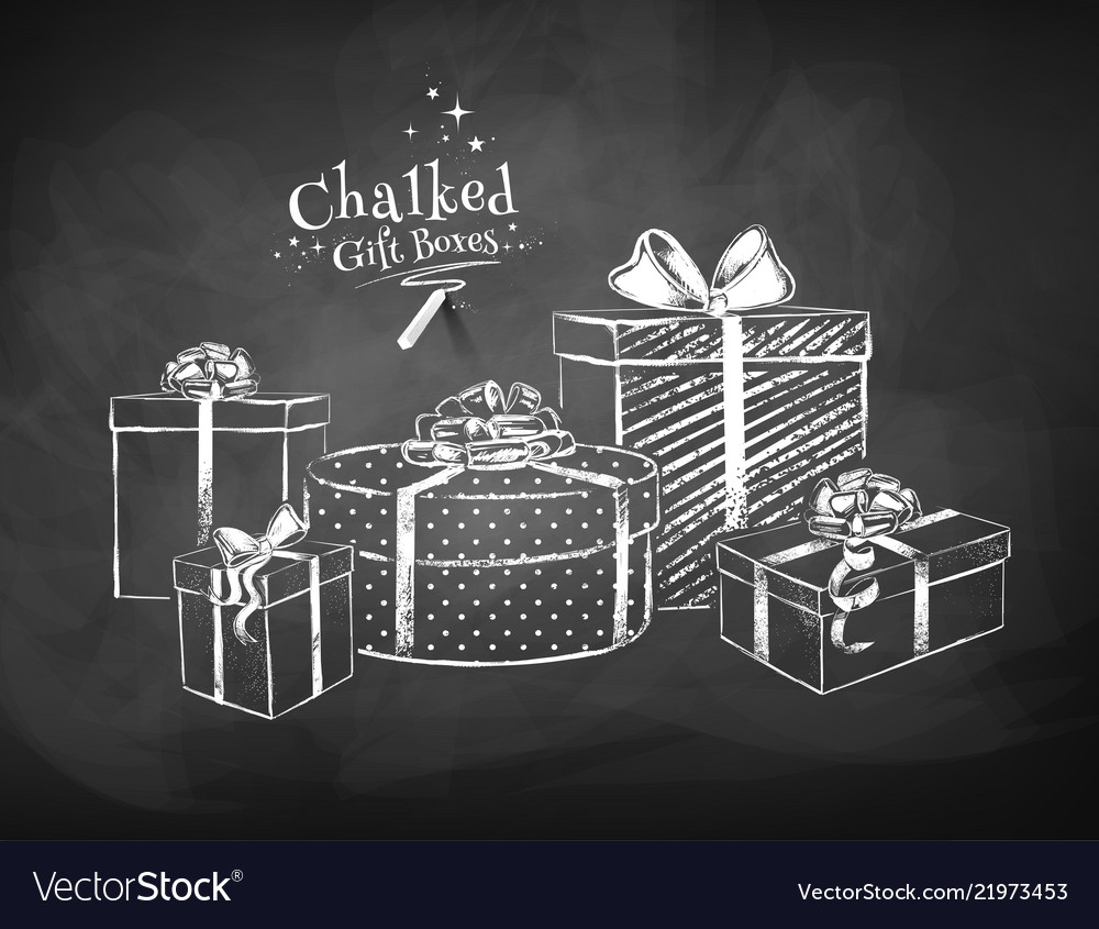 White chalk sketches of gift boxes