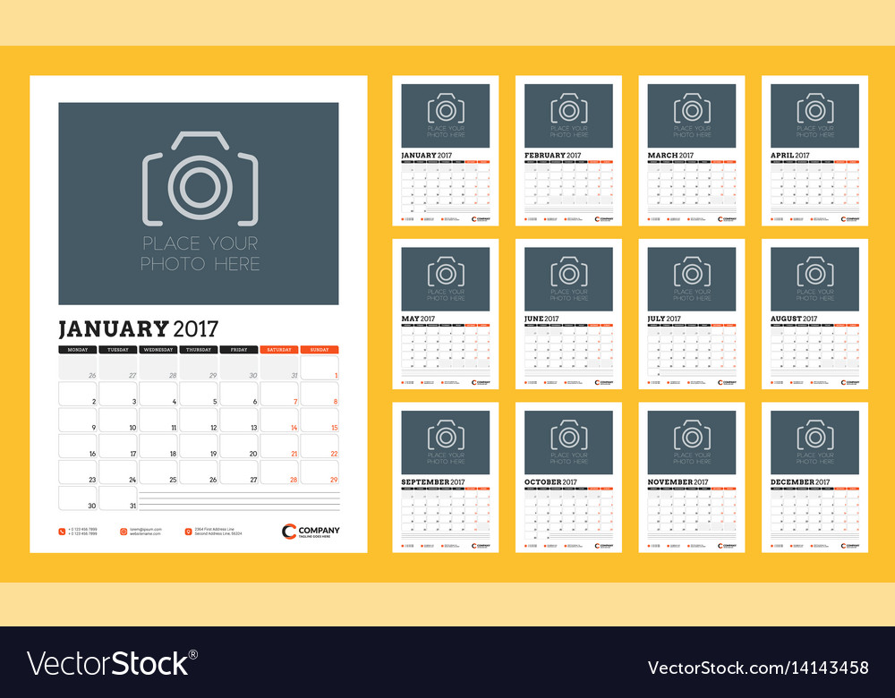 Calendar template for 2017 year week starts