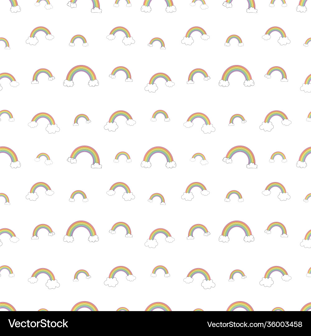 Seamless pattern with rainbows and clouds Vector Image