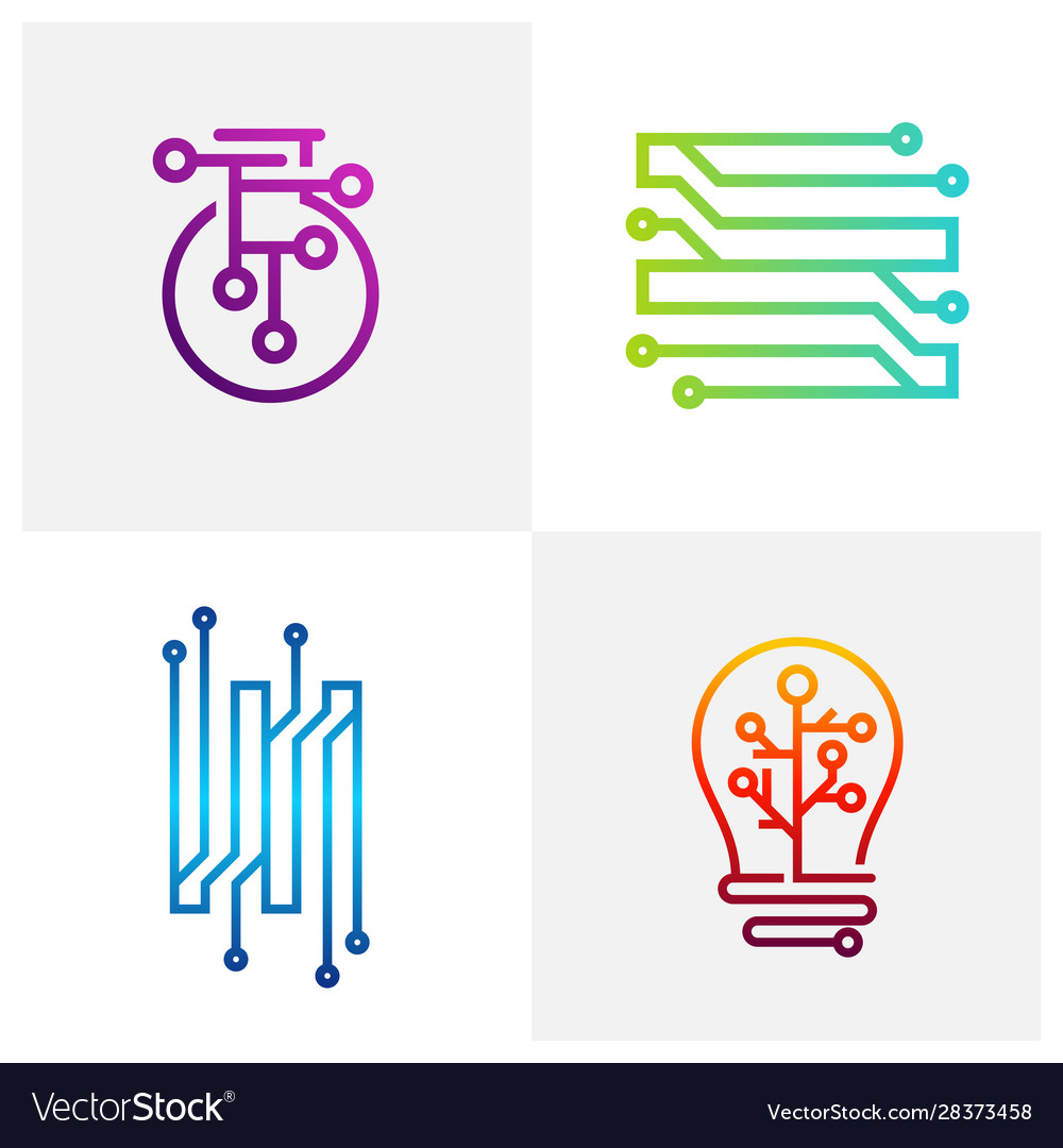 Set circuit logo design template circular