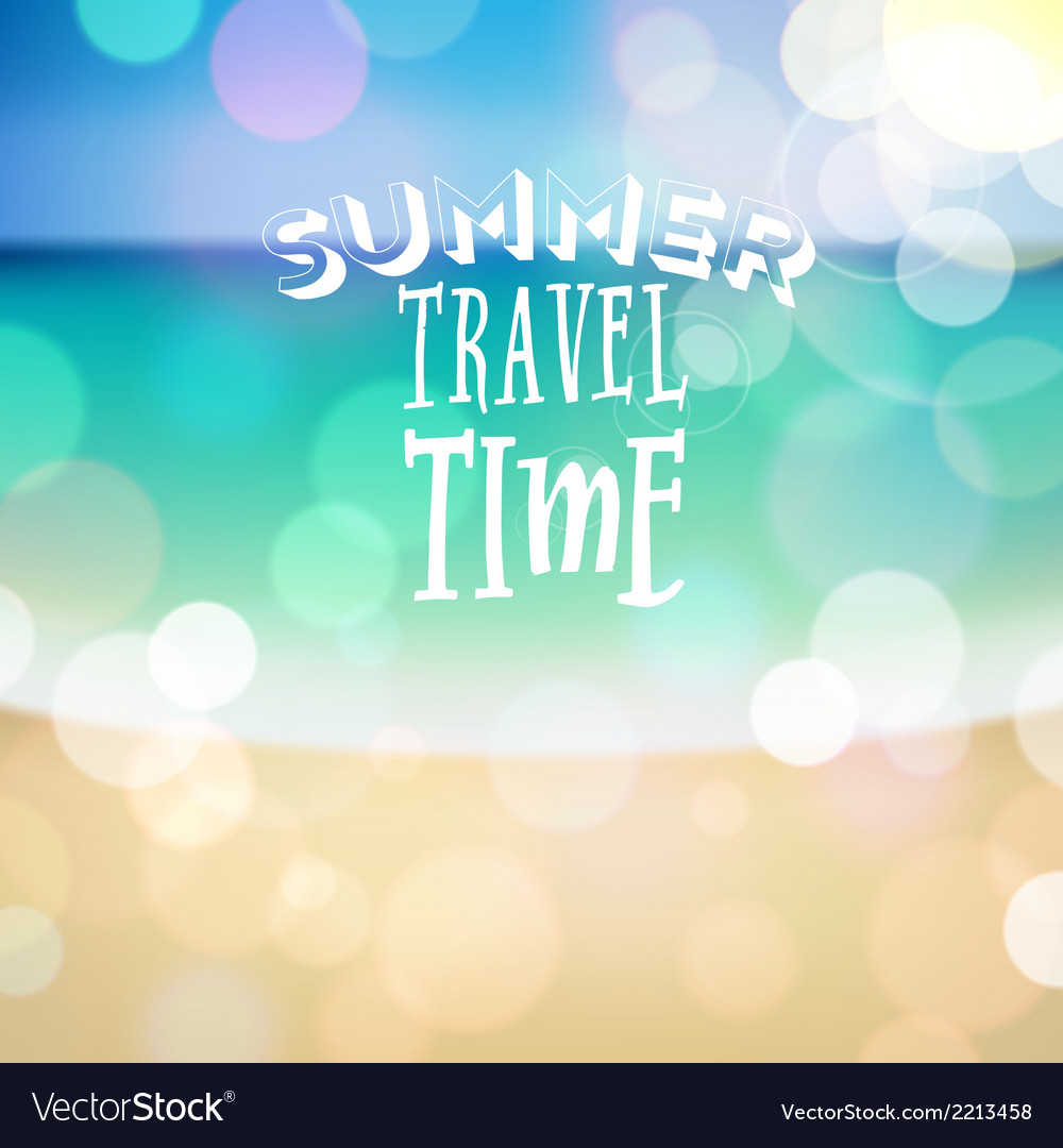 Summer travel time poster on tropical beach backgr