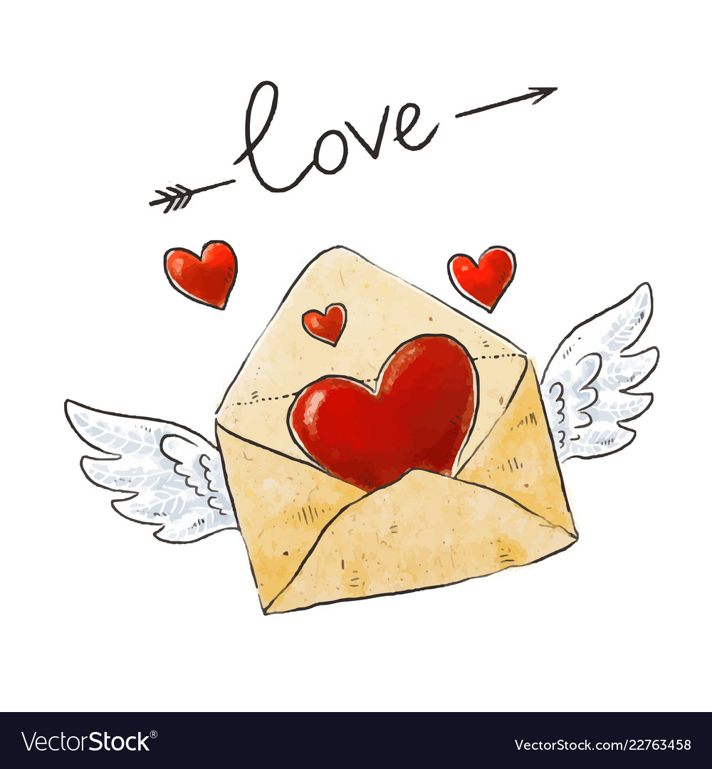 Winged mail love envelope with heart