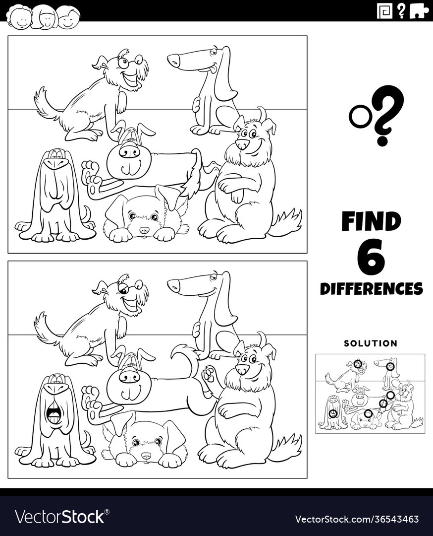 Differences educational game with dogs coloring Vector Image