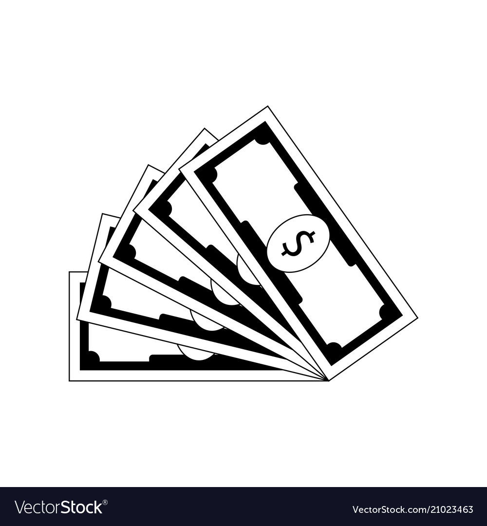 Fan banknote dollar black white Royalty Free Vector Image