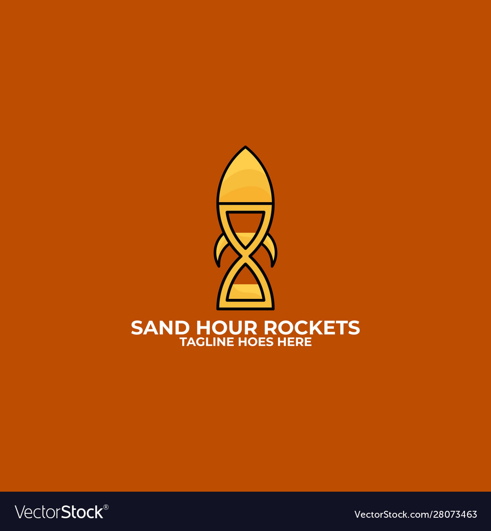 Hourglass with rocket drawing concept template