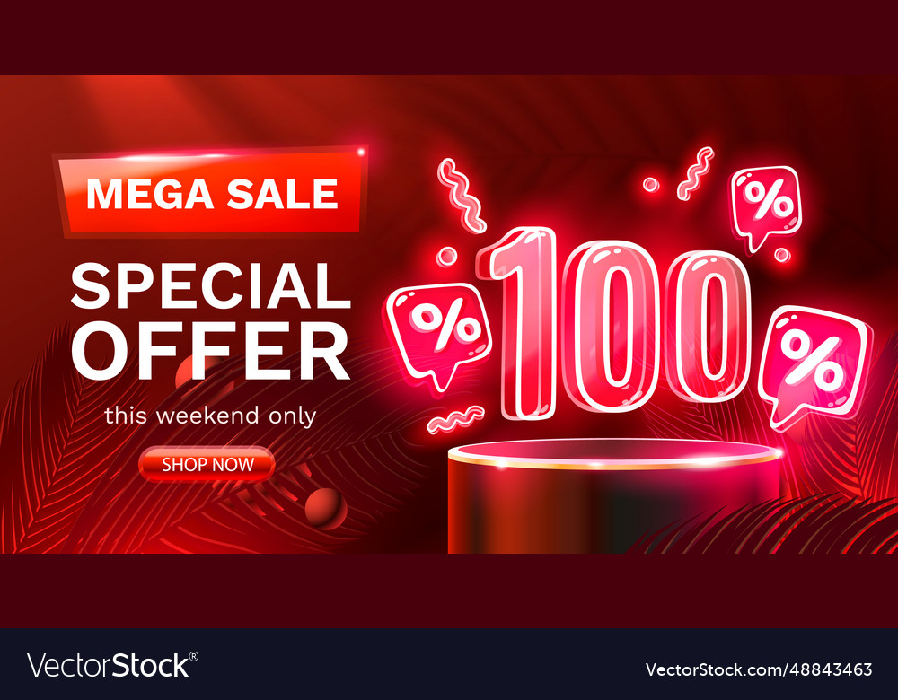 Mega sale special offer neon 100 off banner