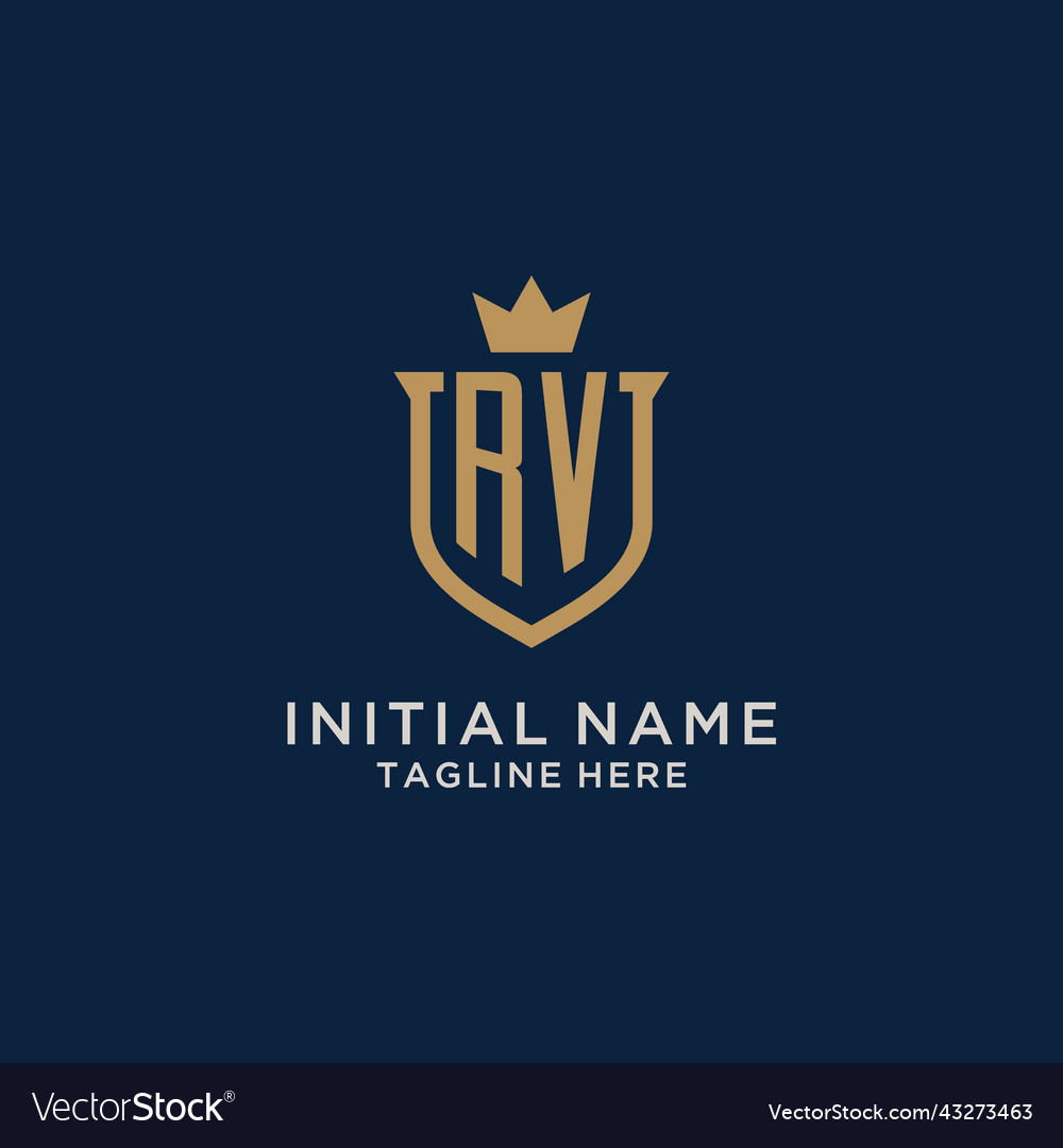 Rv initial shield crown logo Royalty Free Vector Image