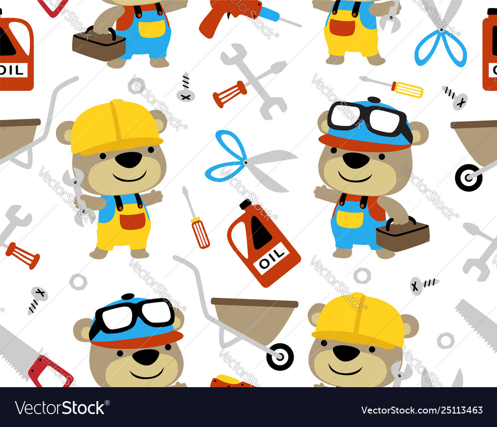 Seamless pattern with liitle bear cartoon builder