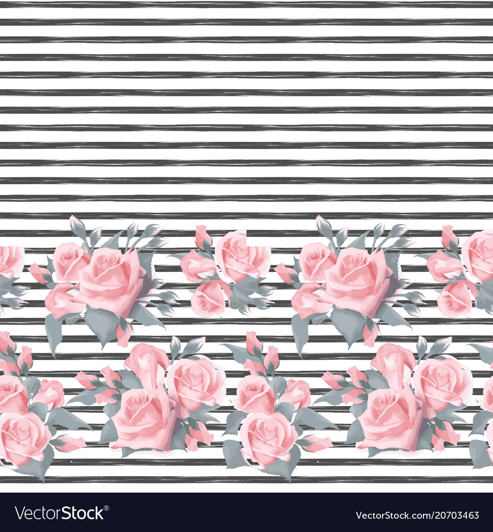 Seamless pattern with pink roses border on white