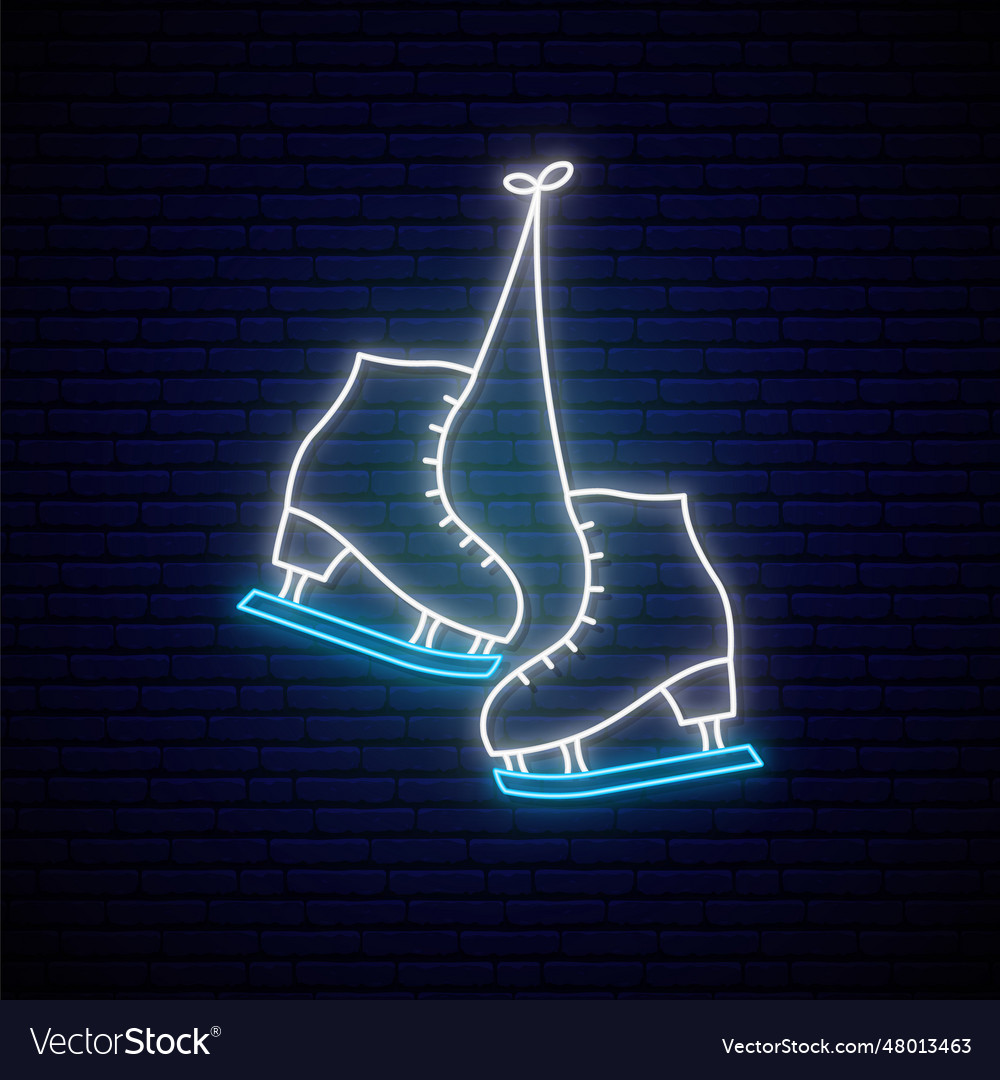 Skates neon sign ice rink emblem in style