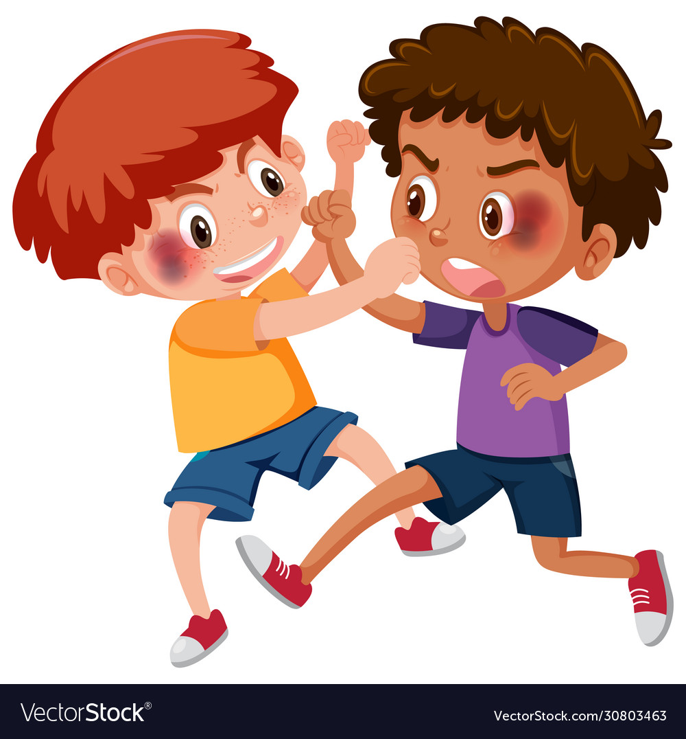 two kids fighting clipart