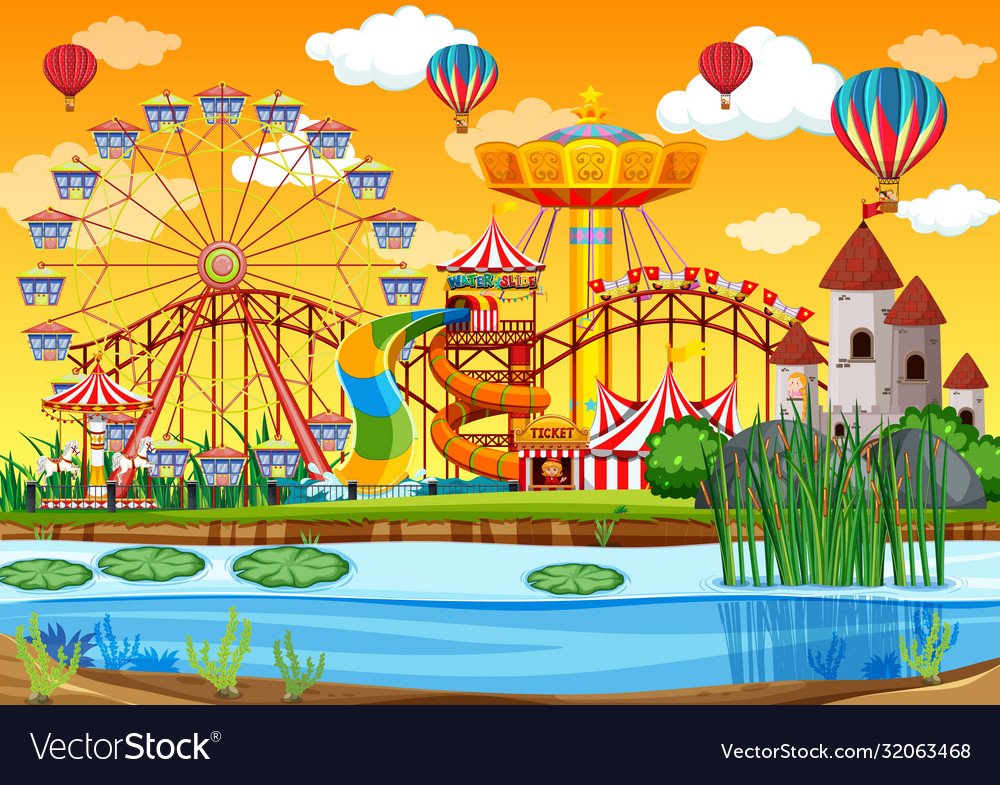 Amusement park with swamp side scene at daytime