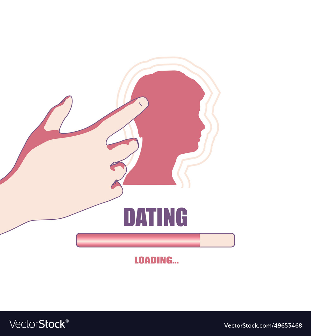 Hand toching icon of man head online dating