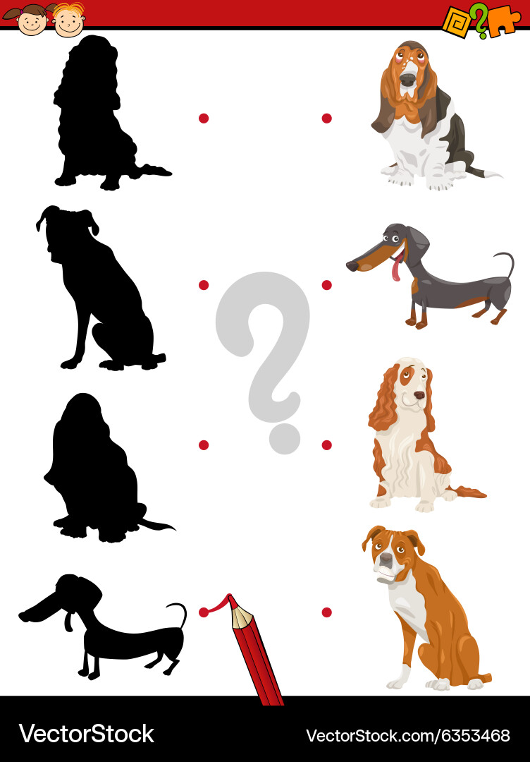 Preschool shadow task with dogs Royalty Free Vector Image