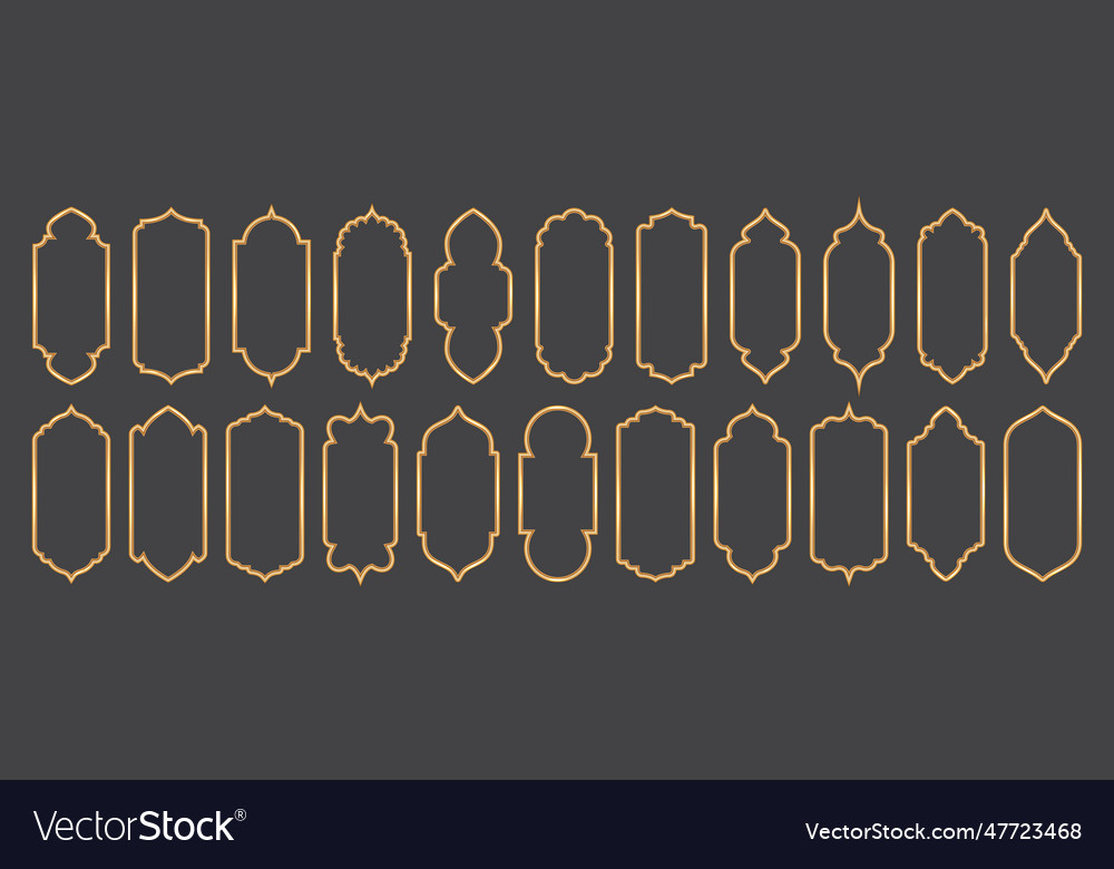 Ramadan window frame shapes islamic golden arches Vector Image