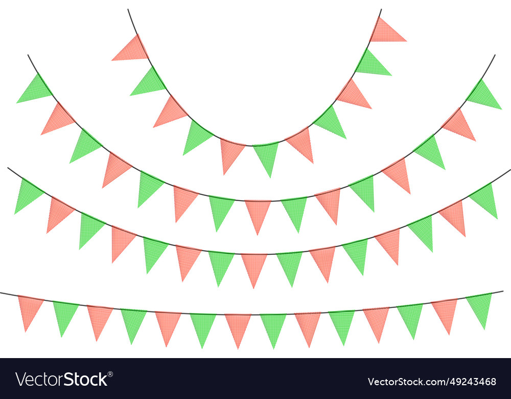 Red and green new year bunting garlands Royalty Free Vector