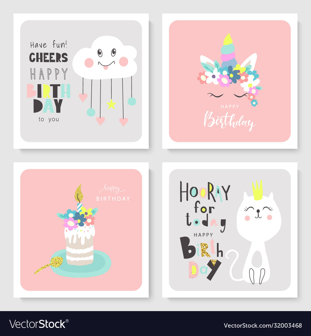 Set birthday greeting cards and party