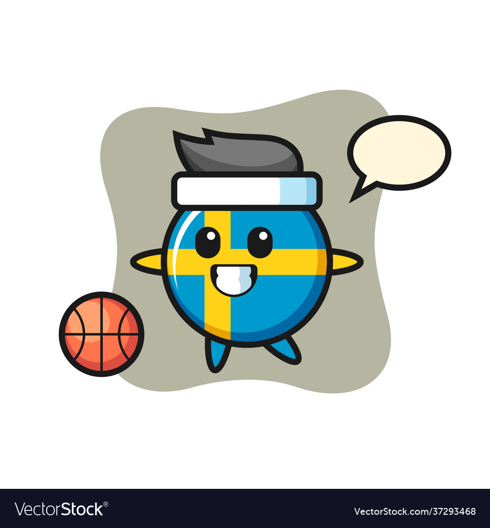 Schweden Flagge Badge Cartoon spielt Basketball