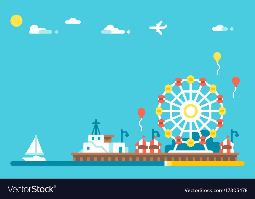 Flat design santa monica pier Royalty Free Vector Image Flat design santa monica pier Royalty Free Vector Image