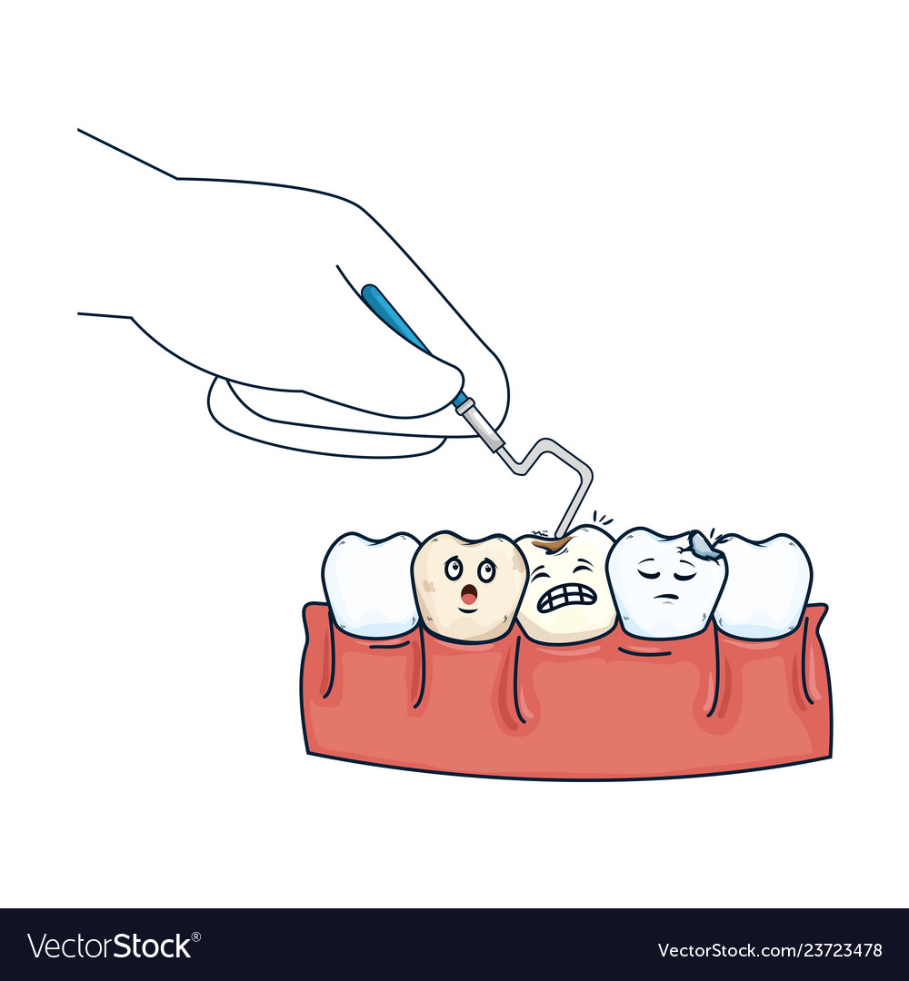 Human teeth with dentist hand and drill