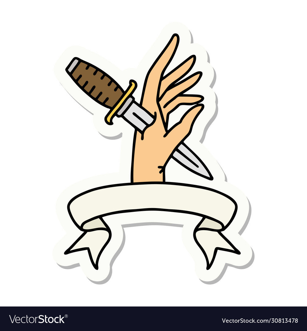 Tattoo sticker with banner a dagger in hand Vector Image