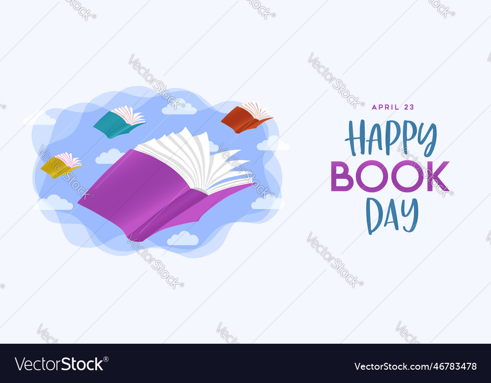 World book day open book imagination flying sky Vector Image