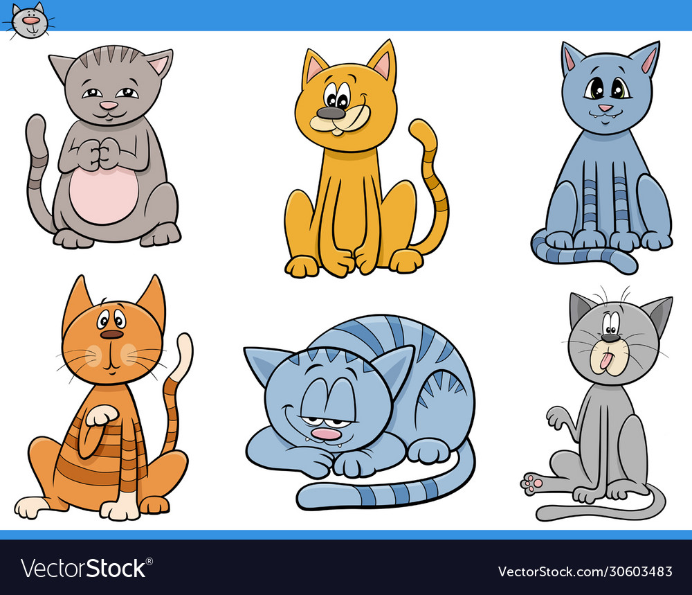 Cartoon cats and kittens characters set Royalty Free Vector