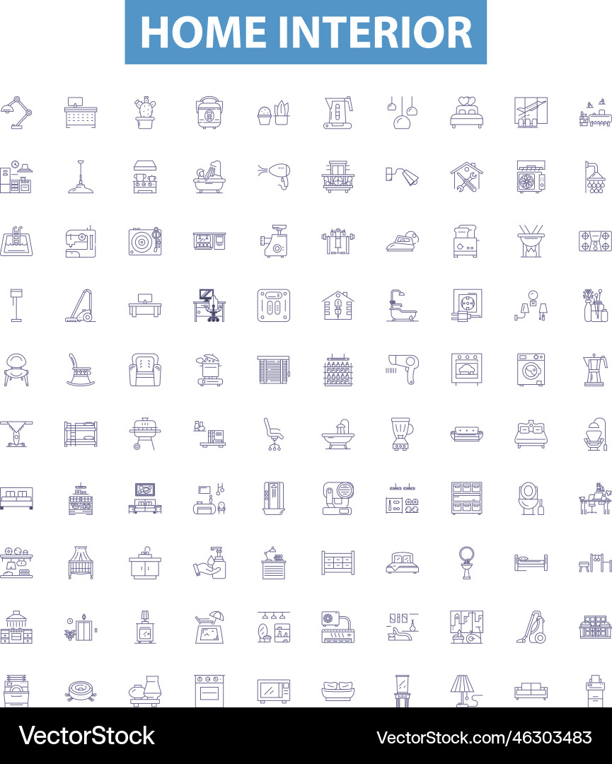 Home interior line icons signs set decor Vector Image